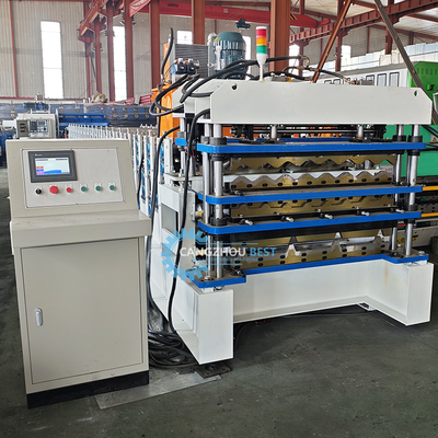 PLC Control Hydraulic Cutting Tr4 Tr5 Corrugated Three Layer Roofing Sheet Machine For Peru