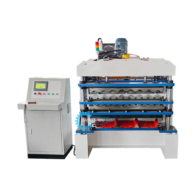 PLC Control Hydraulic Cutting Tr4 Tr5 Corrugated Three Layer Roofing Sheet Machine For Peru