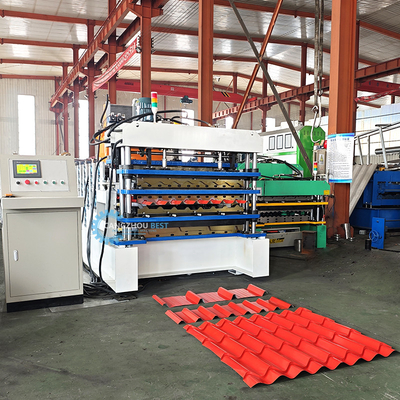 PLC Control Hydraulic Cutting Tr4 Tr5 Corrugated Three Layer Roofing Sheet Machine For Peru