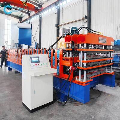 Space-saving three-layer color steel tile roll forming machine
