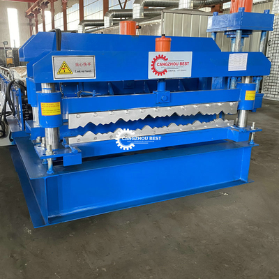 Chain Drive 380v Roof Sheet Roll Forming Machine Steel Deep Rib Brick Tile / Q Tile Cold Making